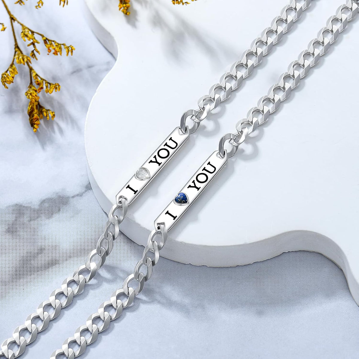 925 Sterling Silver I Love You Matching Couple Bracelets– Set of 2