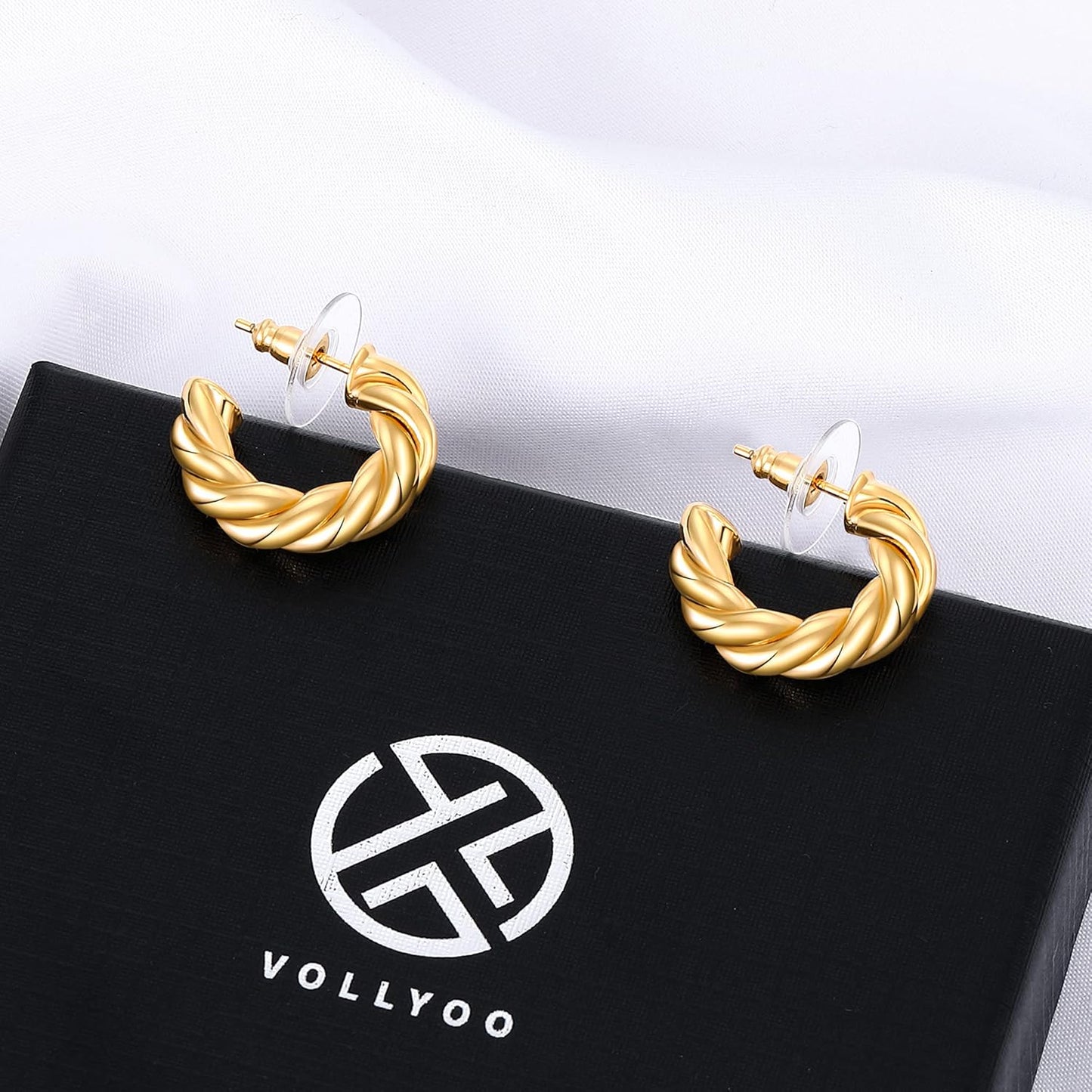 Twisted Hoop Earrings 14K Gold Plated Chunky Open Hoops High Polished Thick Rope Hypoallergenic Earrings for Women Jewelry Gift