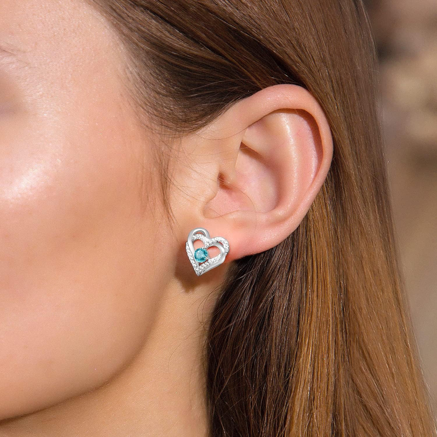 Forever Love Heart Stud Earrings for Women, 925 Sterling Silver Birthstone Heart Stud Earrings Mother'S Day Gift Anniversary Birthday Jewelry Gifts for Women Wife Her