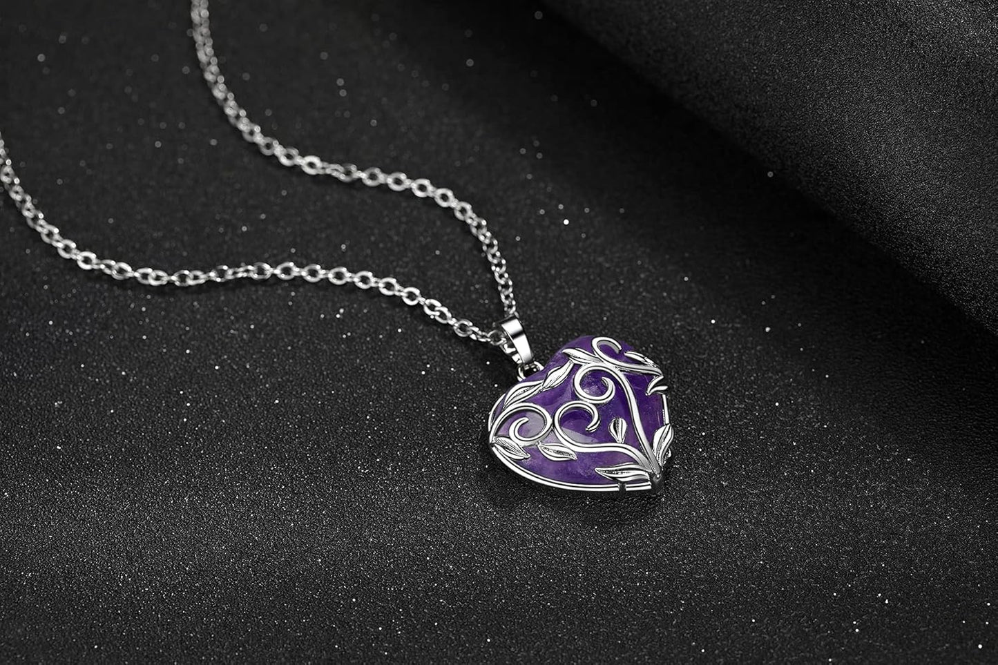 Amethyst Necklace Mothers Day Gifts Healing Crystal Stone Necklaces Heart Pendant Necklace Natural Spiritual Reiki Quartz Jewelry for Women Girlfriend Wife