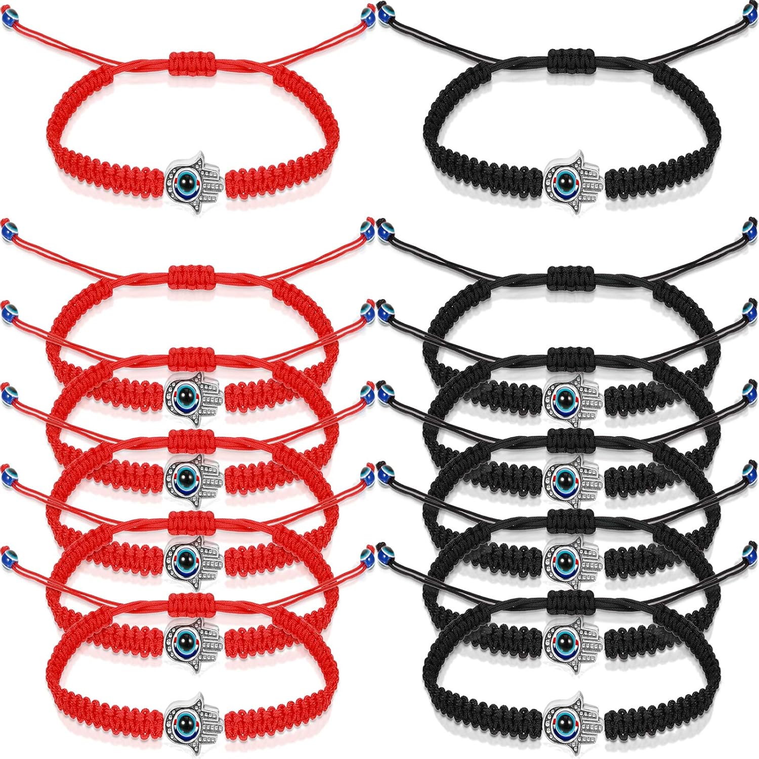 12 Pieces Evil Eye Braided Bracelets Adjustable Kabbalah Bracelets Handmade Braided Cord Protection Bracelets Lucky Friendship Bracelets