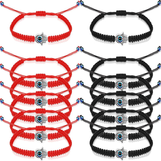 12 Pieces Evil Eye Braided Bracelets Adjustable Kabbalah Bracelets Handmade Braided Cord Protection Bracelets Lucky Friendship Bracelets