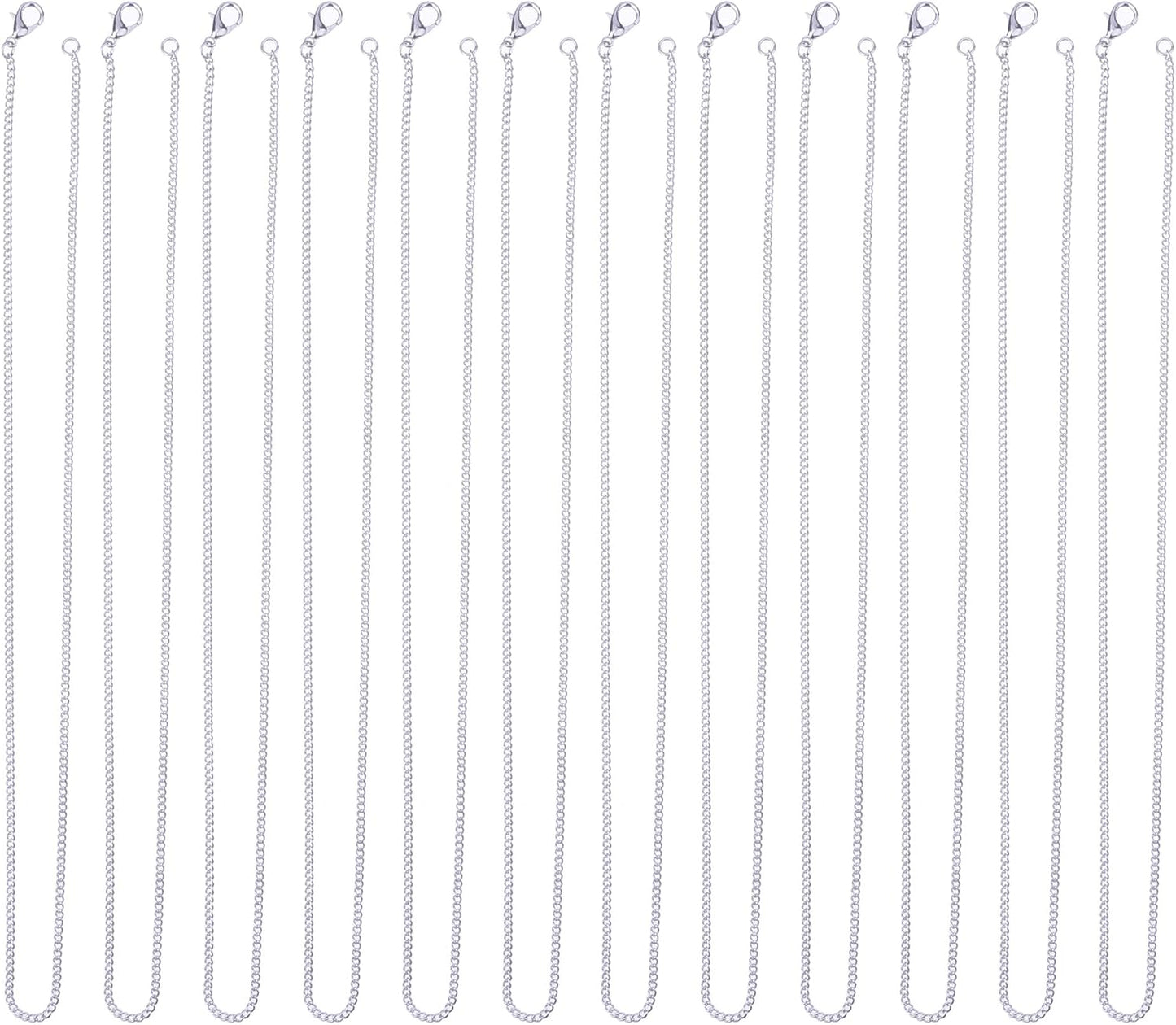 12 Pack Iron DIY Chain Necklaces Lobster Clasp Link Chain Necklaces Silver Plated (20 Inch)