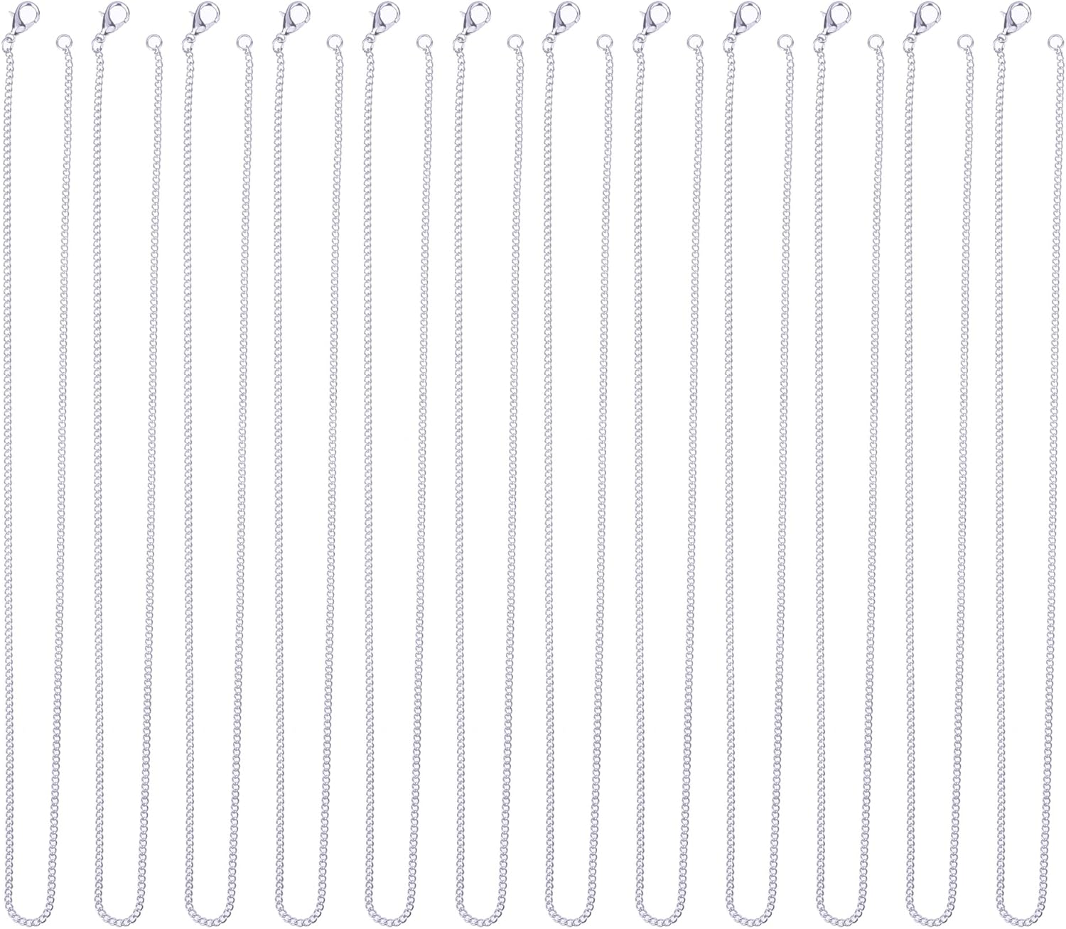 12 Pack Iron DIY Chain Necklaces Lobster Clasp Link Chain Necklaces Silver Plated (20 Inch)