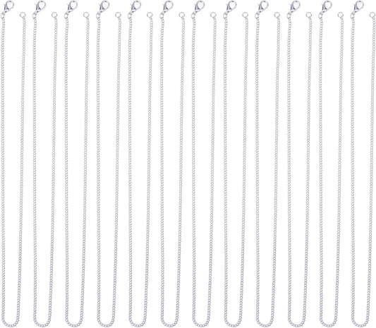 12 Pack Iron DIY Chain Necklaces Lobster Clasp Link Chain Necklaces Silver Plated (20 Inch)