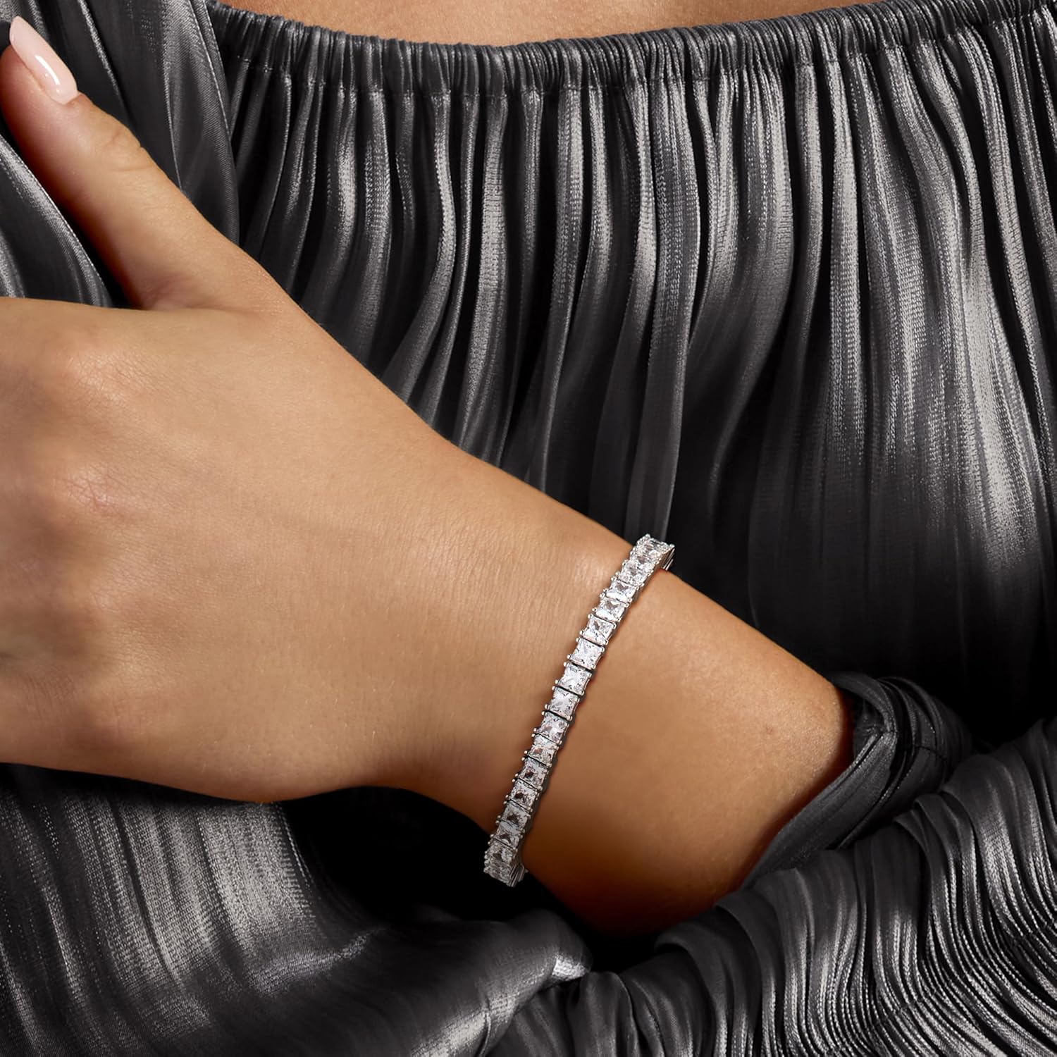 16.00 Ct. T.W. Princess-Cut CZ Tennis Bracelet in Sterling Silver