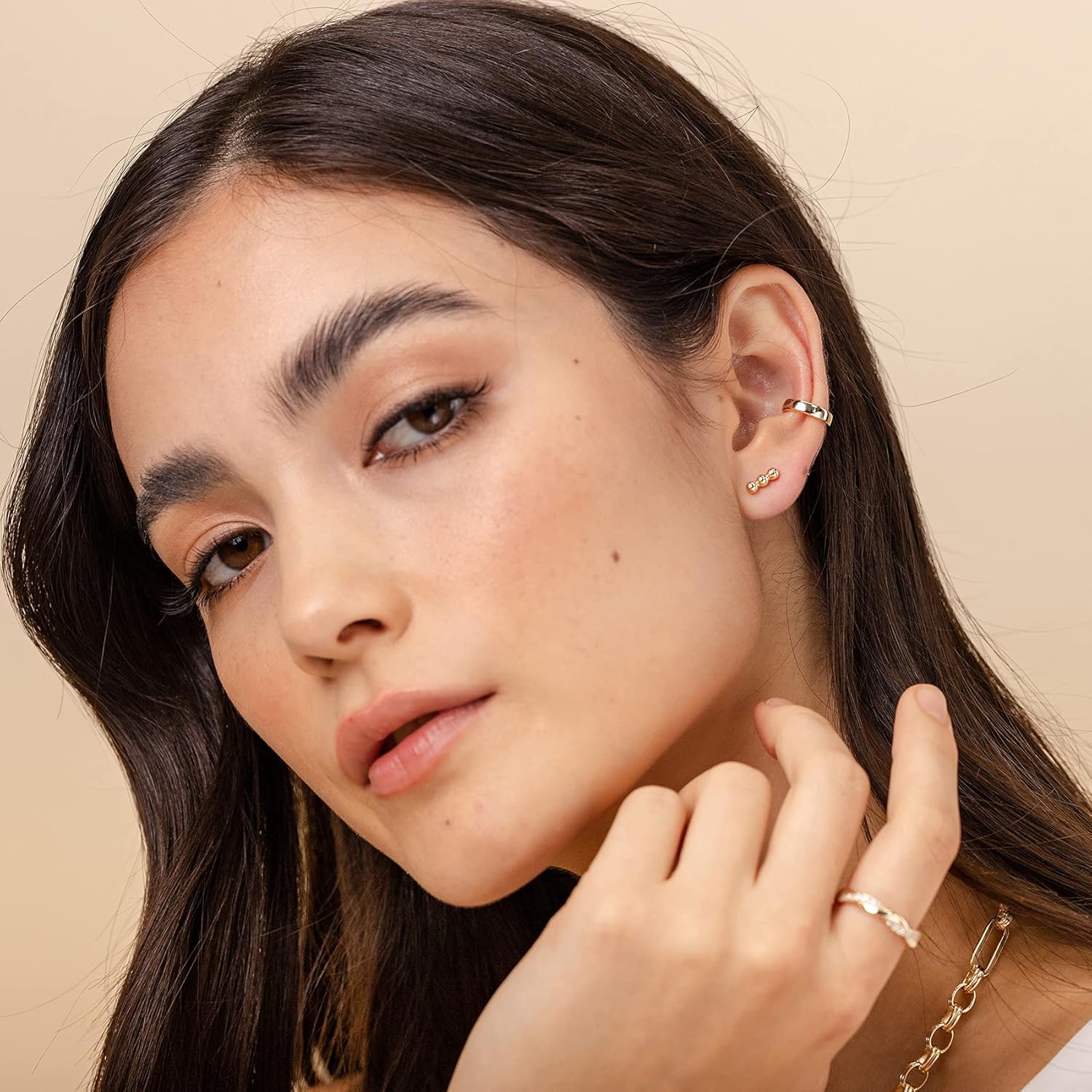 14K Gold Plated 925 Sterling Silver round Huggie Ear Cuff Gold Earrings for Women | Clip on Cartilage Cuff Earrings