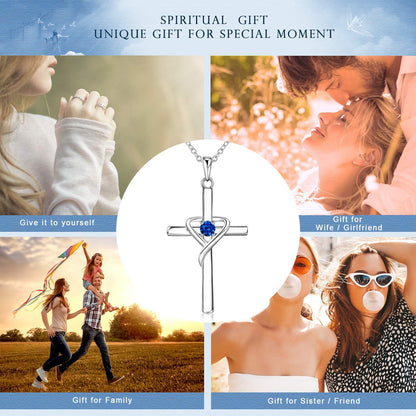 925 Sterling Silver Cross Necklace for Women Men 5A CZ Birthstone Necklaces 14K Gold Plated or Rose Gold Necklace for Easter or Mother'S Day