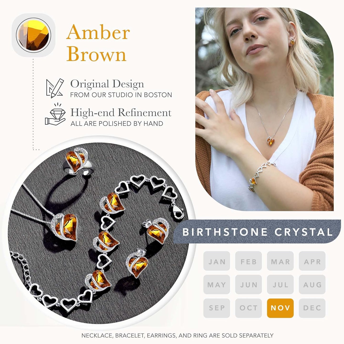 Infinity Love Heart Link Bracelets, Birthstone or Healing Stone Crystal Bracelet for Women, Silver Tone Jewellery Gifts for Her, 7-Inch Chain and 2-Inch Extender