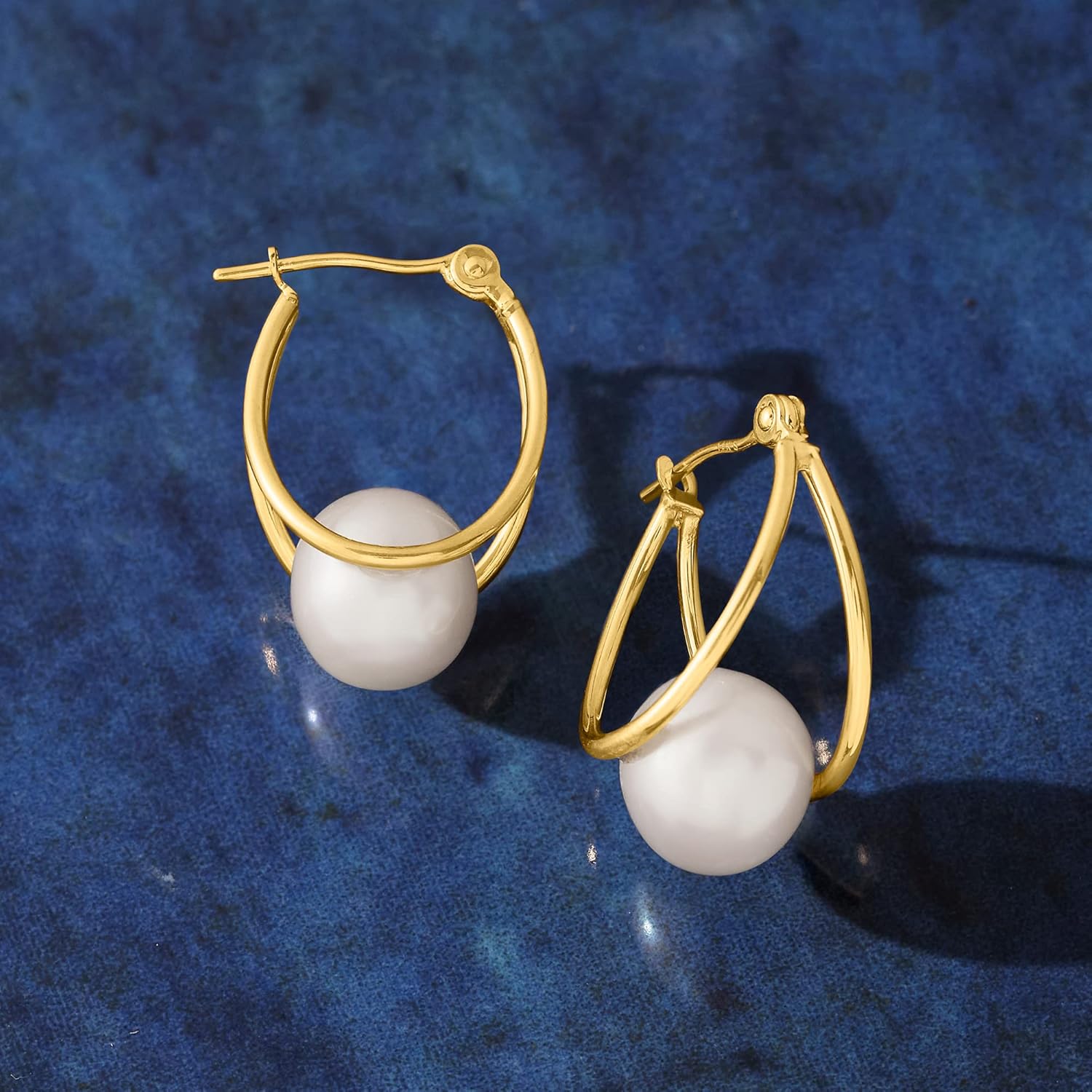 8-9Mm Cultured Pearl Double-Hoop Earrings in 14Kt Yellow Gold. 3/4