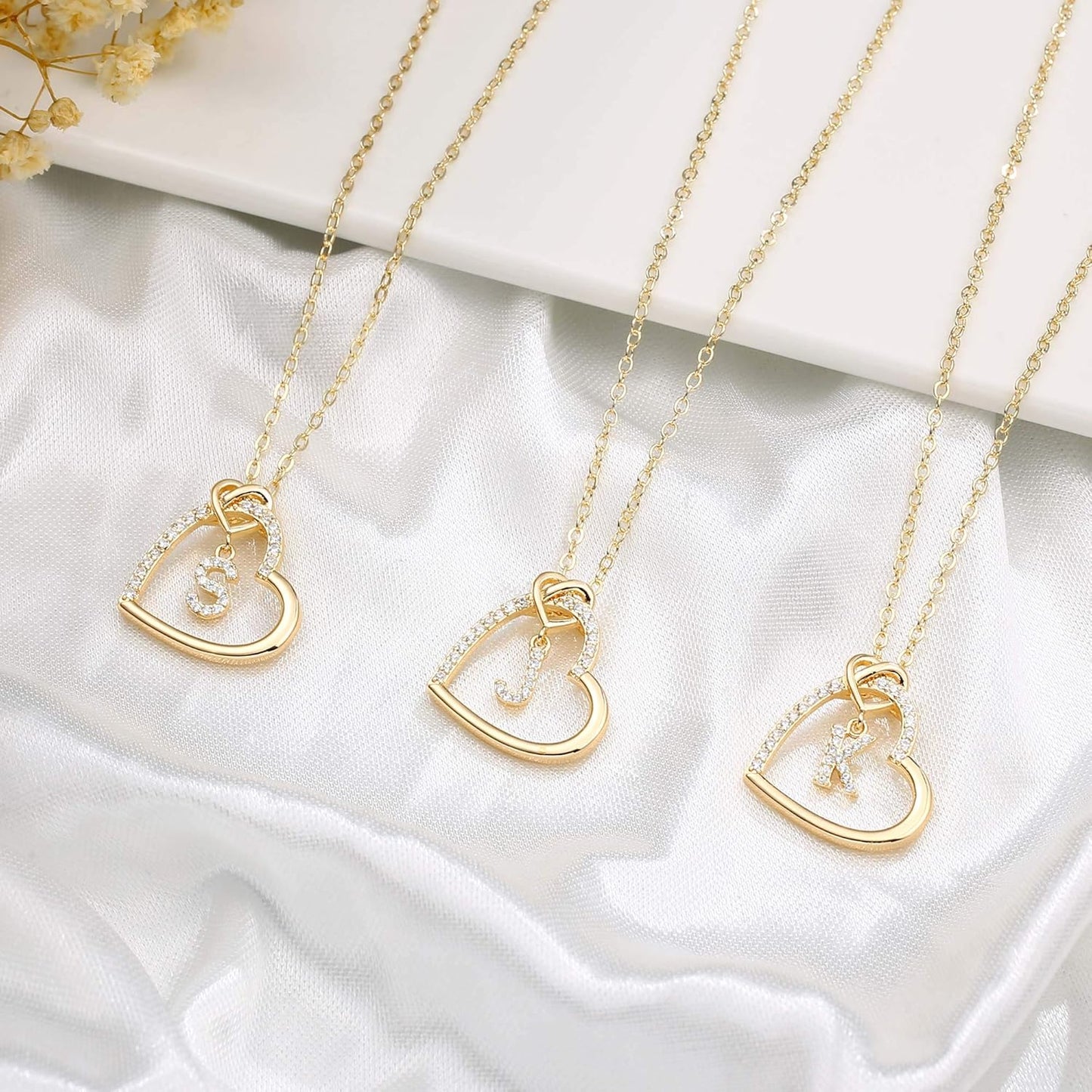 Heart Initial Necklaces for Girls Teen Women, 14K Gold Plated Cubic Zirconia Heart Pendant Necklace, Dainty Initial Heart Necklace Letter a - Z Jewelry Gifts for Girls Women