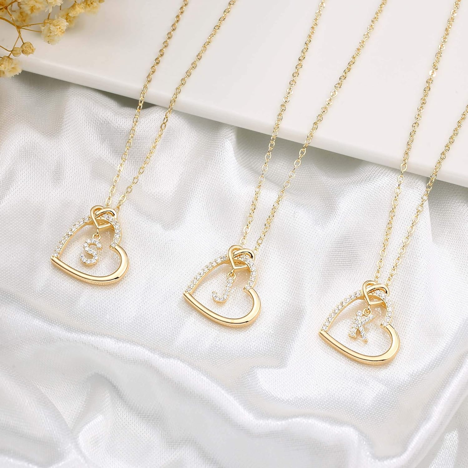 Heart Initial Necklaces for Girls Teen Women, 14K Gold Plated Cubic Zirconia Heart Pendant Necklace, Dainty Initial Heart Necklace Letter a - Z Jewelry Gifts for Girls Women