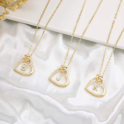 Heart Initial Necklaces for Girls Teen Women, 14K Gold Plated Cubic Zirconia Heart Pendant Necklace, Dainty Initial Heart Necklace Letter a - Z Jewelry Gifts for Girls Women