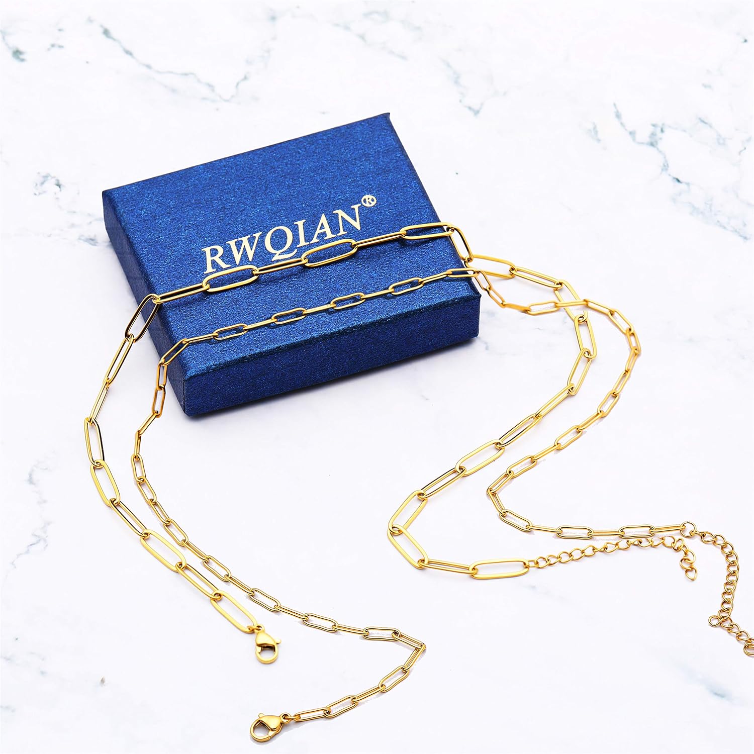 18K Gold Paperclip Chain Link Necklace Dainty Paperclip Link Chain Layered Necklace Oval Link Chains Necklaces Set for Women Girls