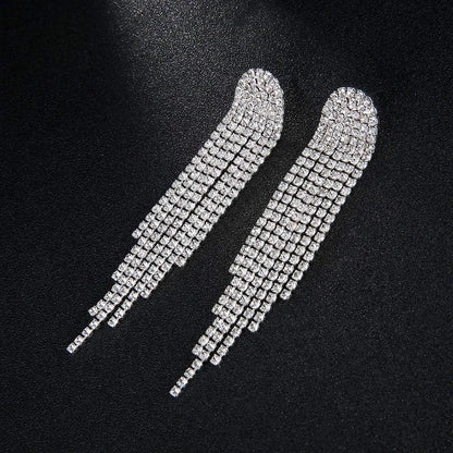 3.3"L Rhinestone Earrings Dangling Long Fringe Crystals Chandelier Dangle Drop Earrings for Women