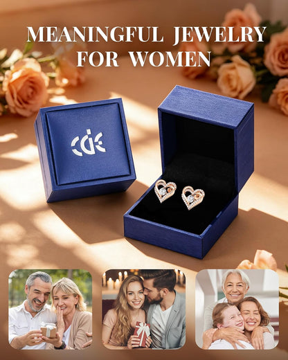 Forever Love Heart Stud Earrings for Women, 925 Sterling Silver Birthstone Heart Stud Earrings Mother'S Day Gift Anniversary Birthday Jewelry Gifts for Women Wife Her