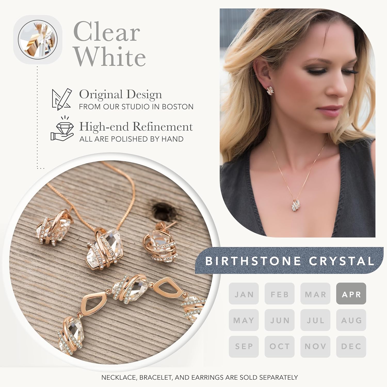 Wish Stone Pendant Necklace with Birthstone Crystal, 18K Rose Gold Plated/Silvertone, 18" + 2"