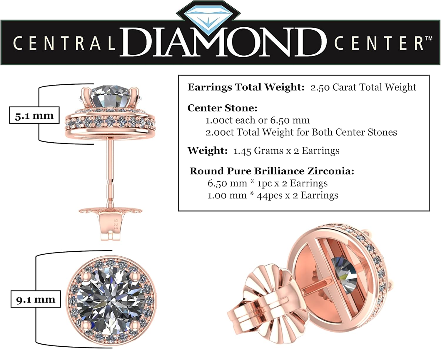 Round Halo Birthstone Stud Earrings 6.5Mm Sterling Silver Pure Brilliance Zirconia & Simulated Gemstones