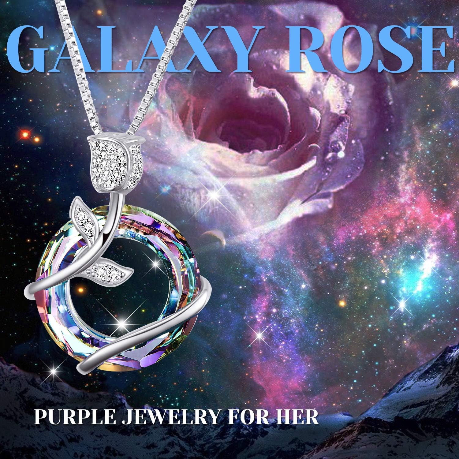 Sterling Silver Rose Flower Butterfly Necklaces for Women Crystals Pendant Jewelry Birthday Gift for Wife Girlfriend Girls Grandmother