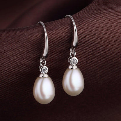 Pearl Earrings for Women 925 Sterling Silver Hook Earrings Dangle Drop Pearl Earrings Silver Drop Earrings for Women, Come with Gift Box