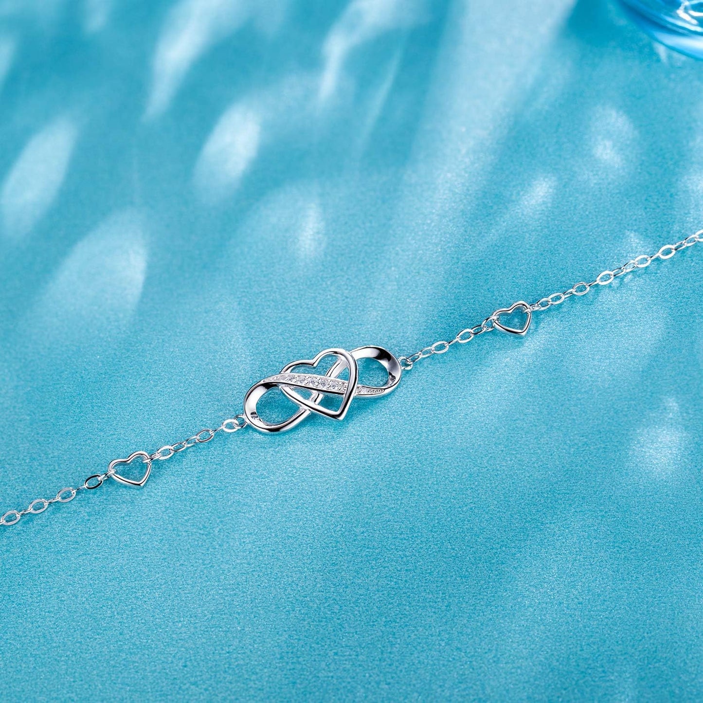 Women Bracelets 925 Sterling Silver Infinity Heart White Gold Plated Cubic Zirconia Adjustable Bracelet Best Gifts for Women