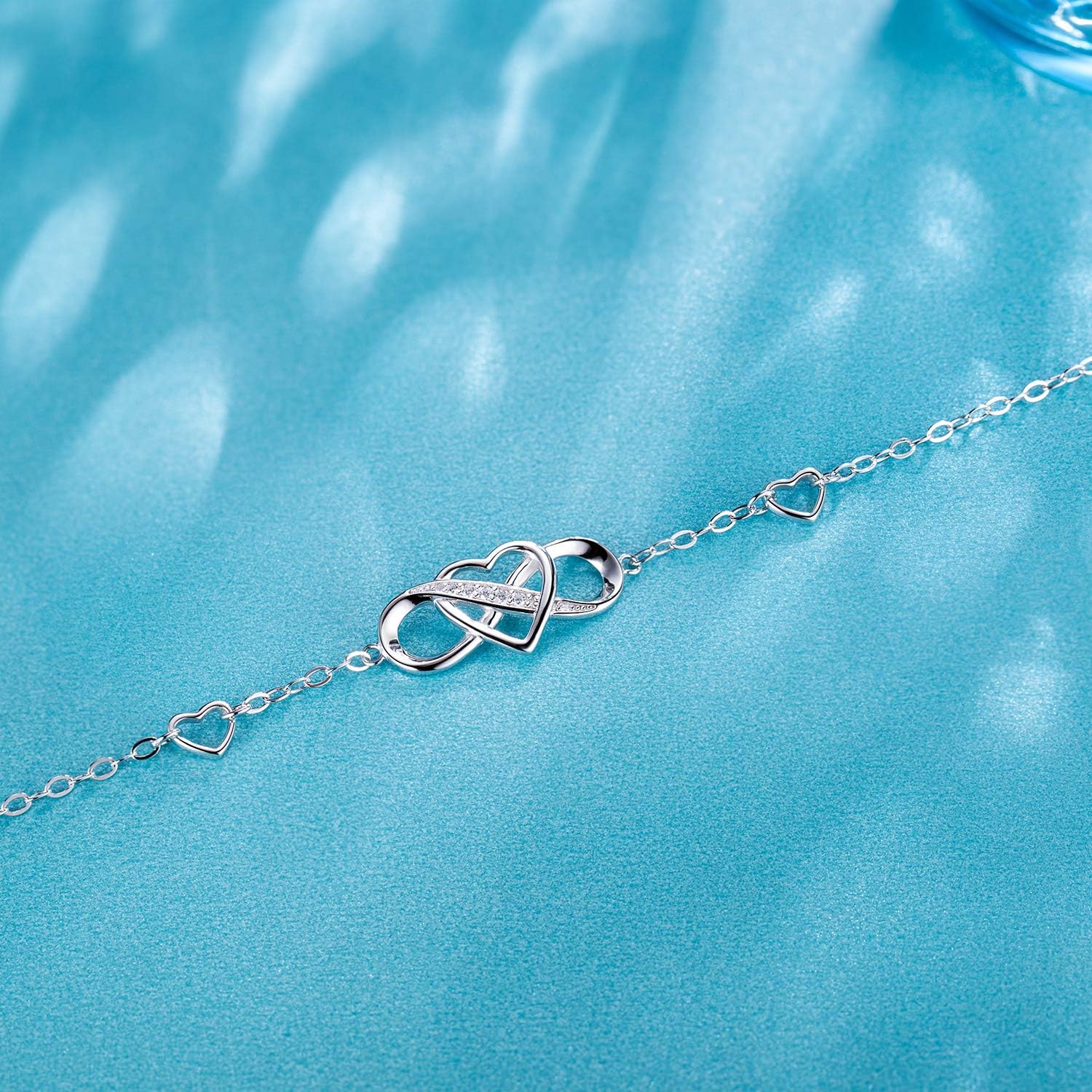Women Bracelets 925 Sterling Silver Infinity Heart White Gold Plated Cubic Zirconia Adjustable Bracelet Best Gifts for Women