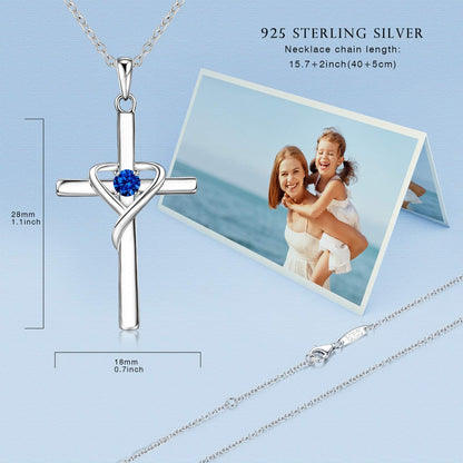 925 Sterling Silver Cross Necklace for Women Men 5A CZ Birthstone Necklaces 14K Gold Plated or Rose Gold Necklace for Easter or Mother'S Day