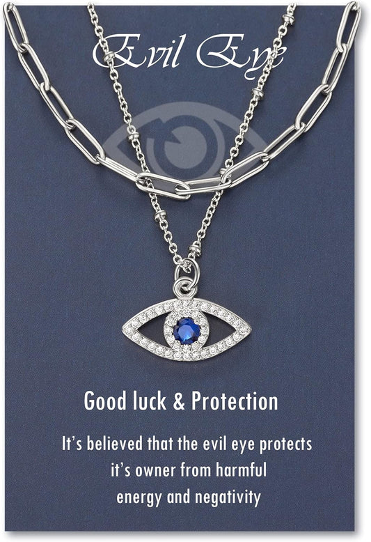 Layered Evil Eye Necklaces for Women 18K Gold Plated Dainty Chocker Necklace Delicate Jewelry Gift for Women Girls（Gold/Silver）