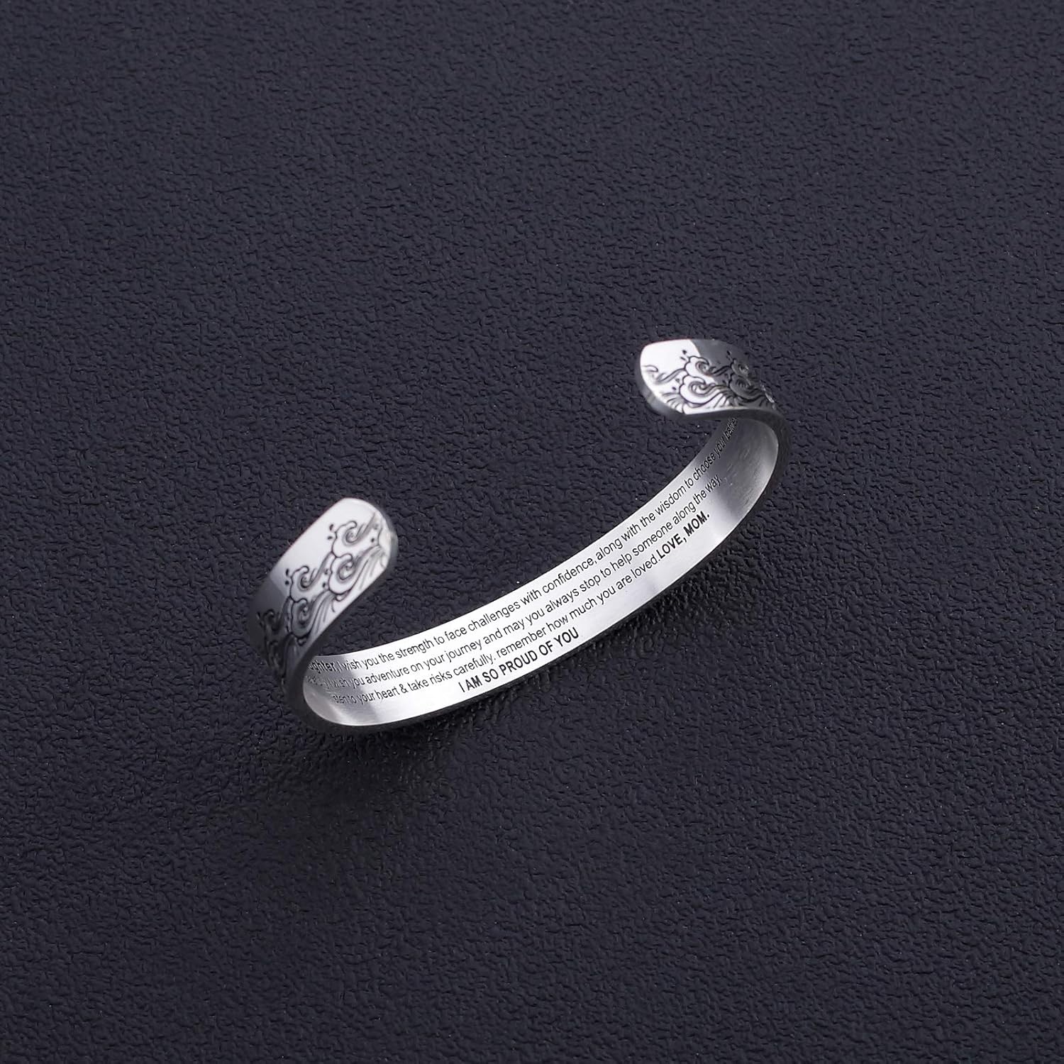 Inspirational Bracelets for Women Mom Personalized Gift for Her Engraved Mantra Cuff Bangle Birthday Jewelry