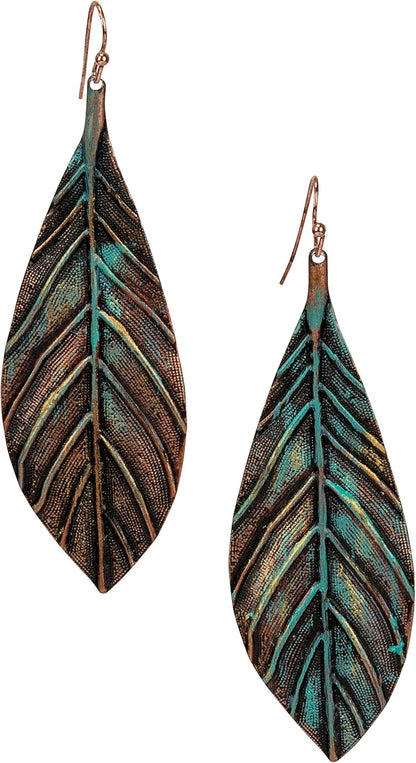 Handmade Boho Lightweight Statement Leaf Earrings with Detailed Texture for Women