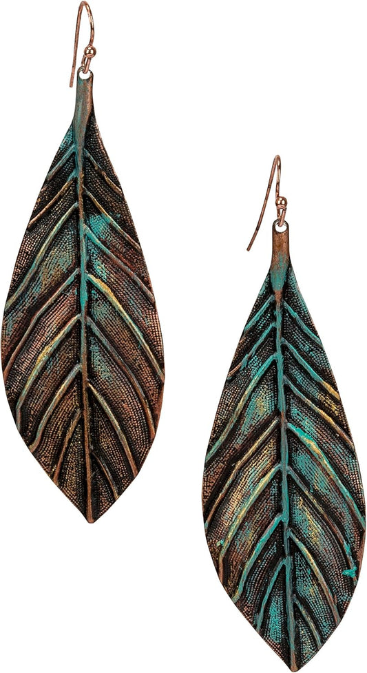 Handmade Boho Lightweight Statement Leaf Earrings with Detailed Texture for Women