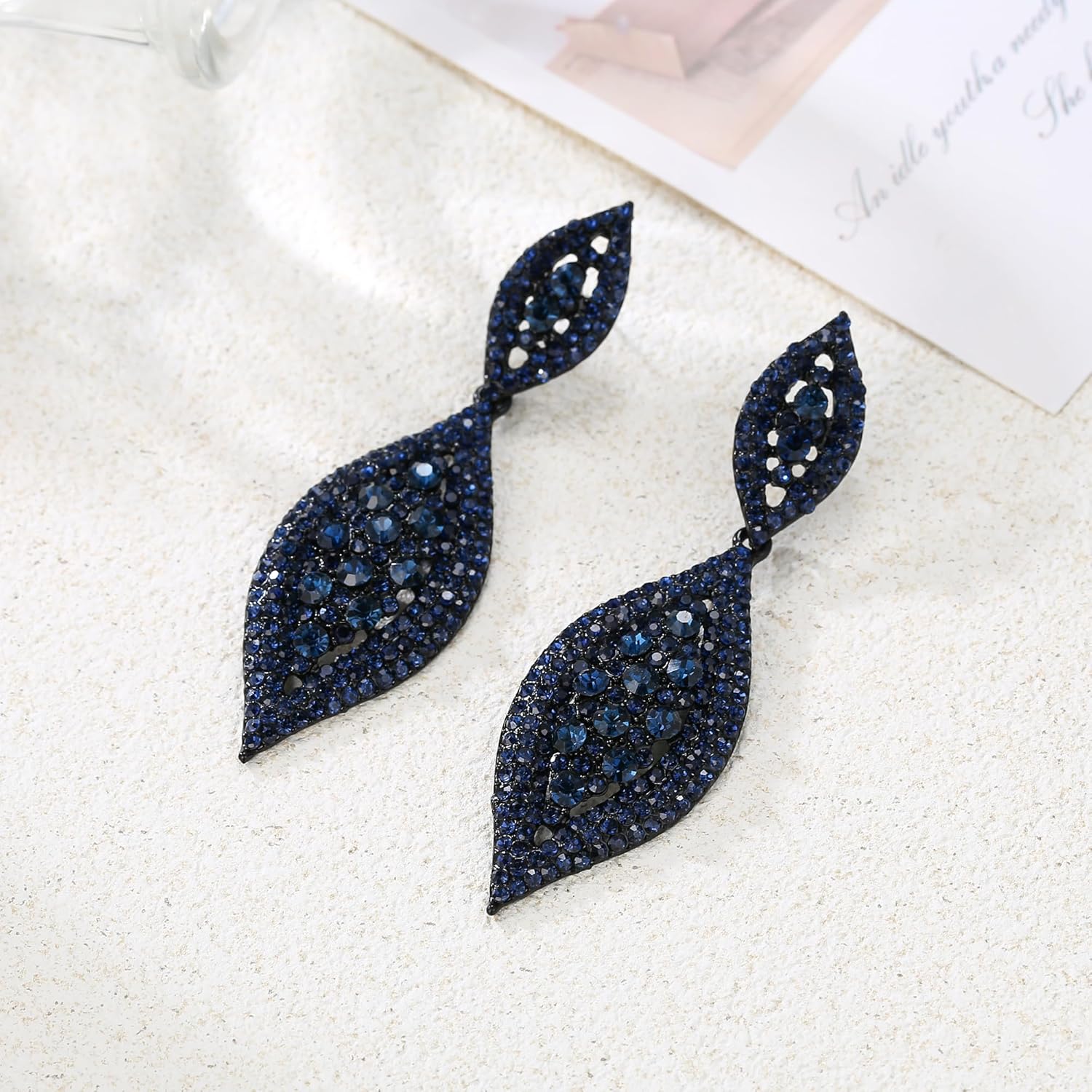 Women'S Rhinestone Crystal Wedding Bridal 2 Leaf Drop Dangle Chandelier Earrings