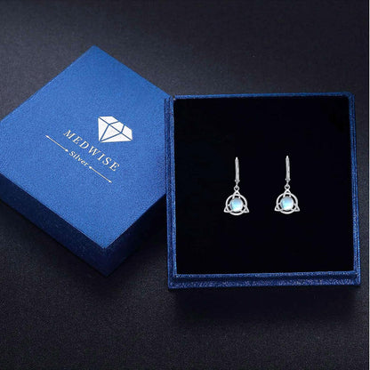 Celtic Earrings 925 Sterling Silver Moonstone/Turquoise Earrings Celtic Knot Leverback Earring Moonstone Celtic Jewelry for Girls Womens