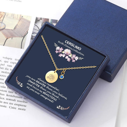 Birthday Gifts for Her Birth Flower Necklaces, 18K Gold Plated Dainty Birth Month Floral Birthstone Disc Coin Pendant Necklaces | Women Wildflower Jewelry Gifts for Valentines Anniversary