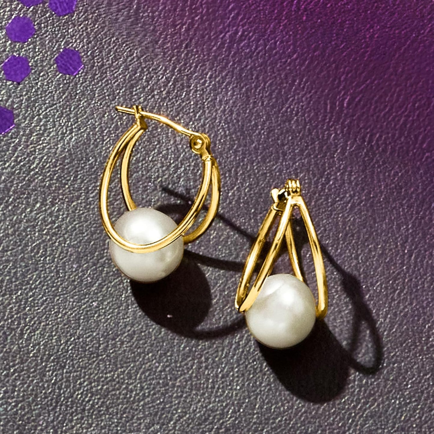 8-9Mm Cultured Pearl Double-Hoop Earrings in 14Kt Yellow Gold. 3/4