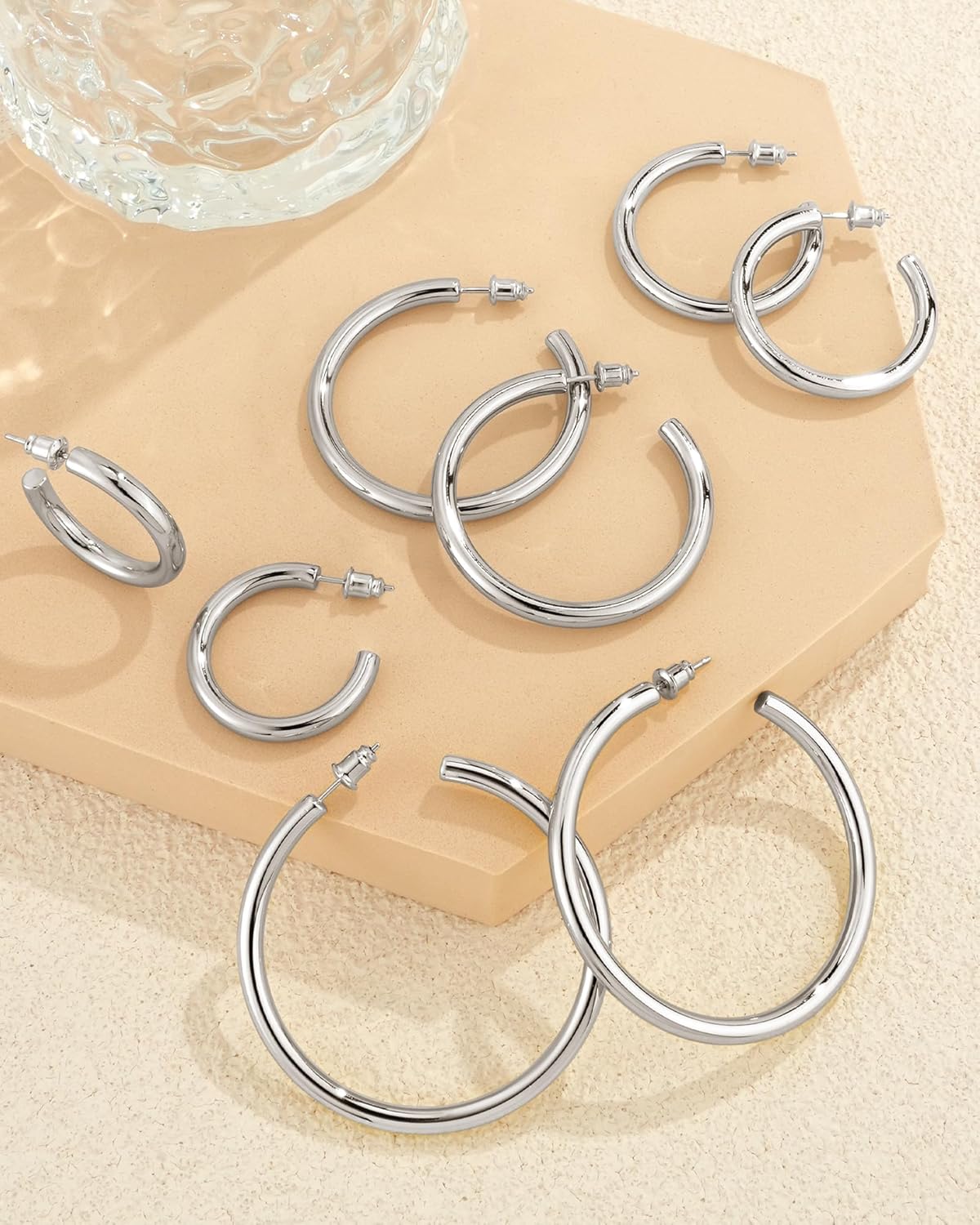 Gold Hoop Earrings for Women 14K Gold Plated Chunky Hoop Earrings for Women Thick Lightweight Earrings Jewelry Gifts