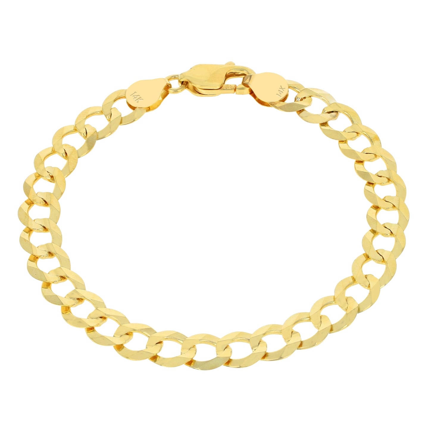 14K Real Yellow Gold Solid Cuban Curb Link 7Mm Chain Bracelet (7"-9") Italian Jewelry for Men
