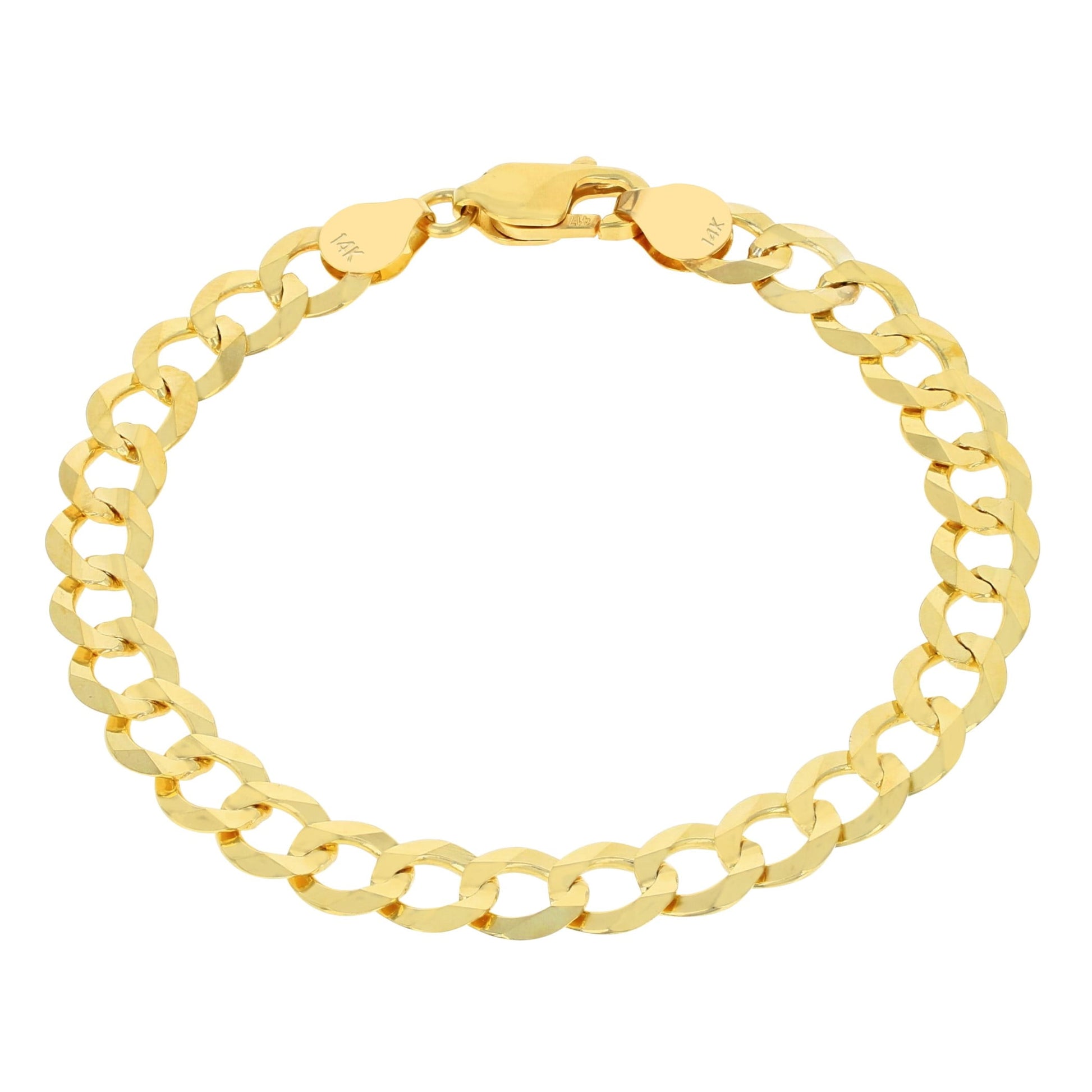 14K Real Yellow Gold Solid Cuban Curb Link 7Mm Chain Bracelet (7"-9") Italian Jewelry for Men