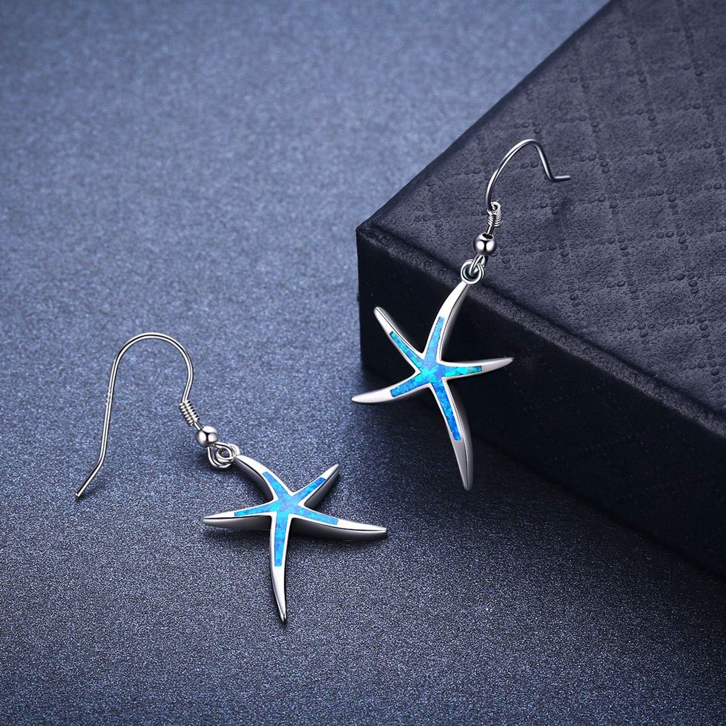 925 Sterling Silver Starfish Earrings with Opal Fish Hoops, Nautical Hawaiian Sea Beach Jewelry for Women and Starfish Lovers