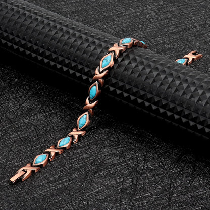 ® 99.9% Pure Copper Turquoise Magnetic Bracelet - 3000 Gauss Magnetic Copper Bracelets for Women - Adjustable Length with Adjusting Tool