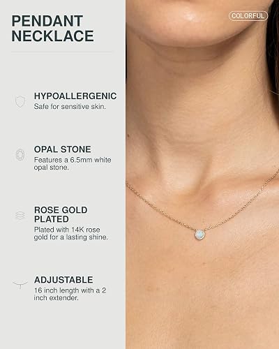 14K Gold Plated Opal Pendant Necklaces for Women, Dainty Necklace