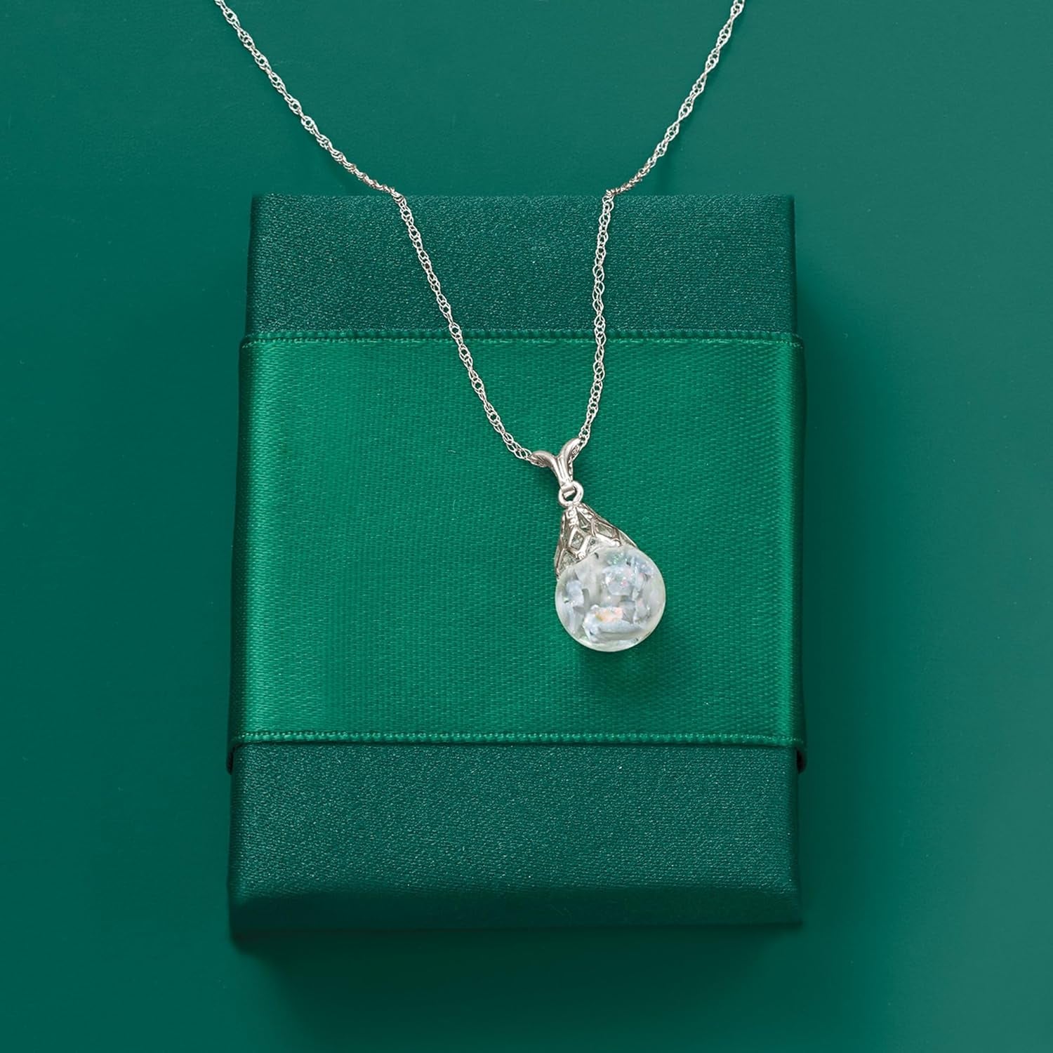 Floating Opal Pendant Necklace in 14Kt White Gold