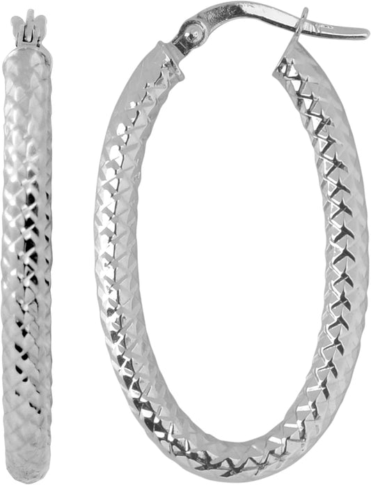 10K Gold Diamond-Cut Oval Hoop Earrings