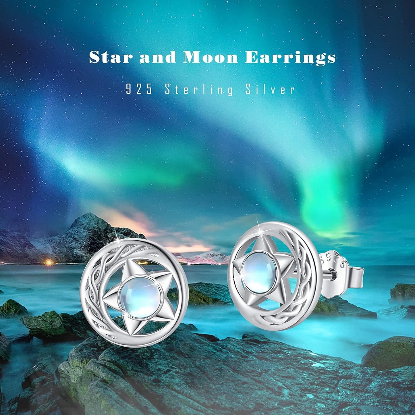 Moonstone Stud Earrings Sterling Silver Rainbow Moonstone Hypoallergenic Earrings Tiny Lightweight Piercing Stud Jewelry for Women Friend with Gifts Box