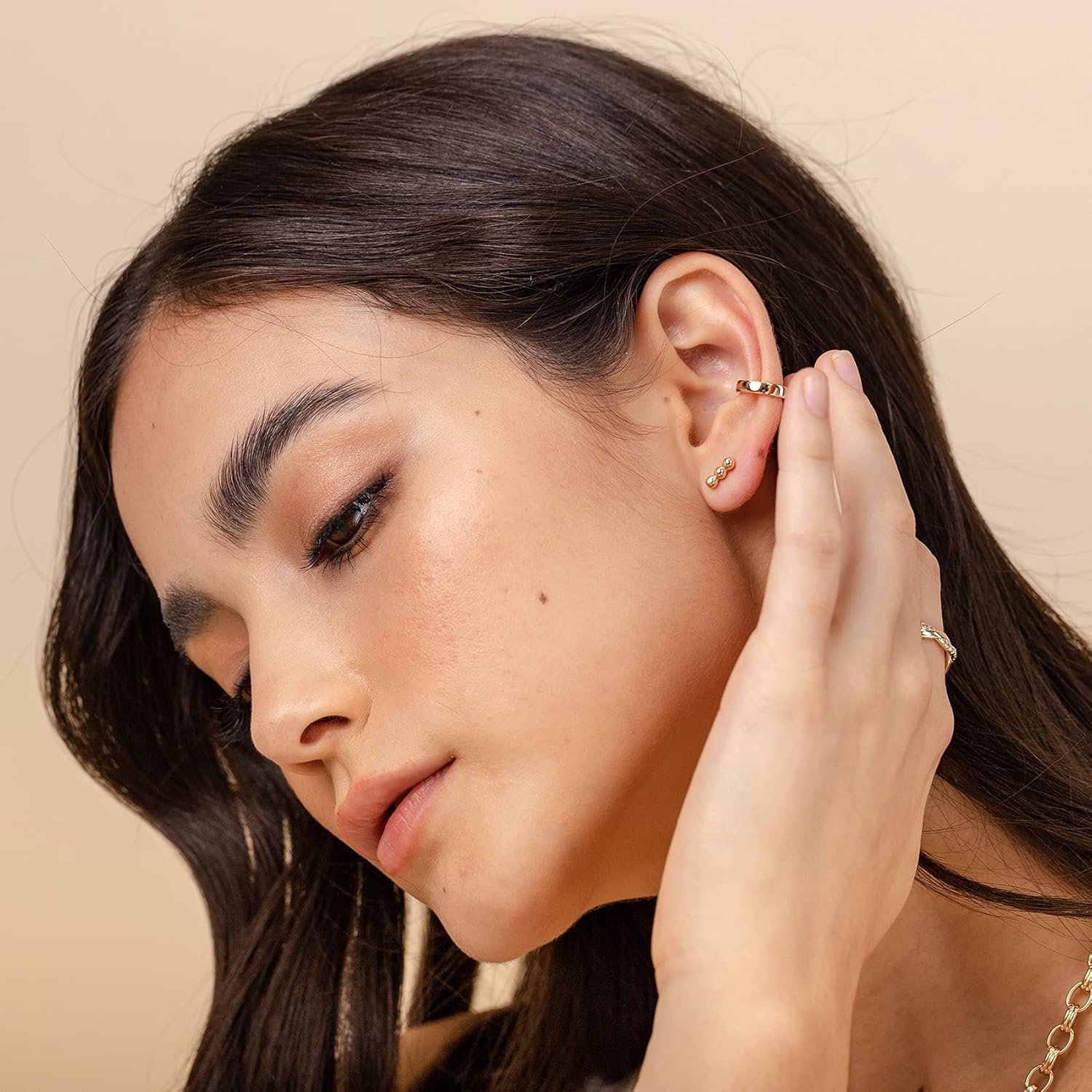 14K Gold Plated 925 Sterling Silver round Huggie Ear Cuff Gold Earrings for Women | Clip on Cartilage Cuff Earrings