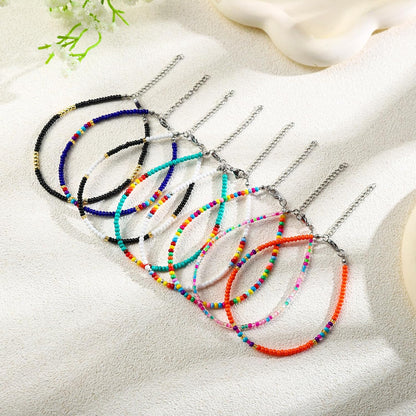 8Pcs Handmade Beaded Anklets for Women Boho Colorful Beads Ankle Bracelets Adjustable Foot Anklet Set