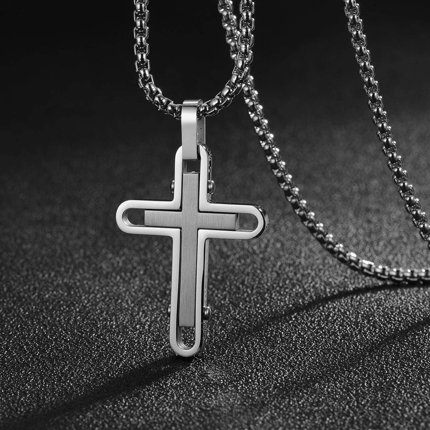 Men'S Cross Necklace 316L Stainless Steel Pendant White/Gold/Black/Blue Rolo Chain-Gift Box Included