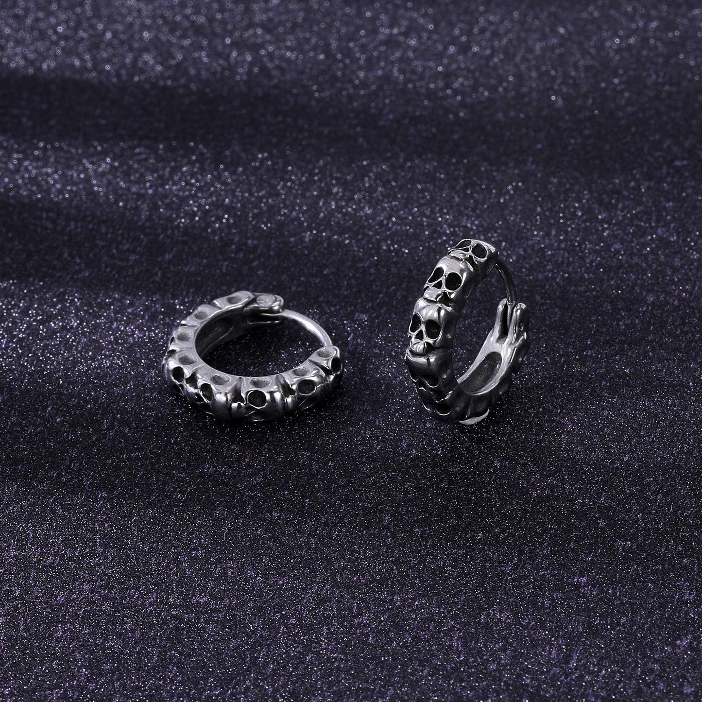 Gothic Skull Hoop Earrings for Men Surgical Steel Mens Huggie Earrings Punk Black Helix Piercing Jewelry for Women