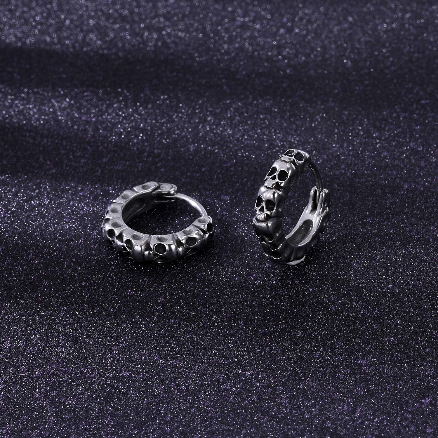Gothic Skull Hoop Earrings for Men Surgical Steel Mens Huggie Earrings Punk Black Helix Piercing Jewelry for Women