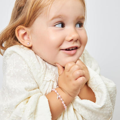 Pearl Bracelets for Girls, Sterling Silver Cross Charm, Baptism Gifts for Girl, Girls Bracelet, Rosaline Pink Pearls and Crystals, Girls Jewelry Birthday Gift